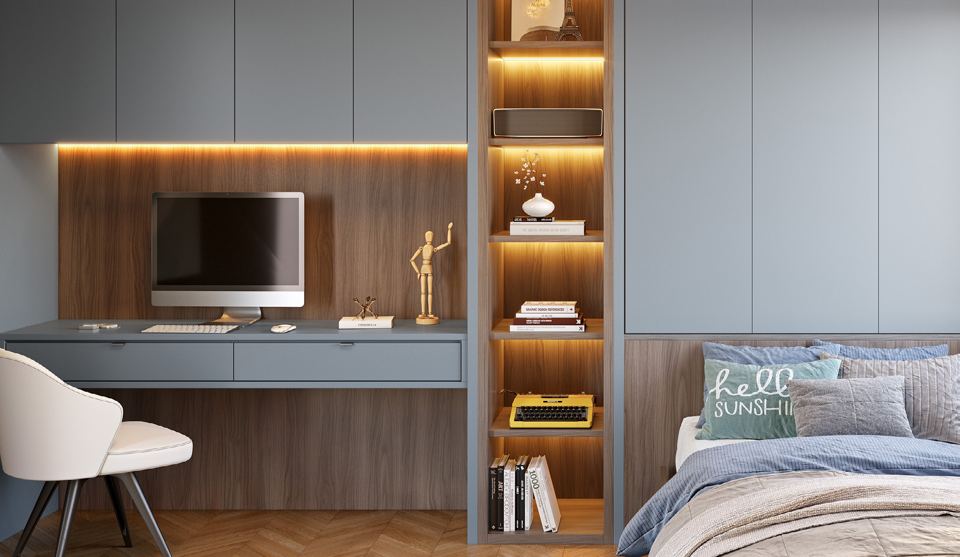 Ambiente con MDF tono Nogal Champagne